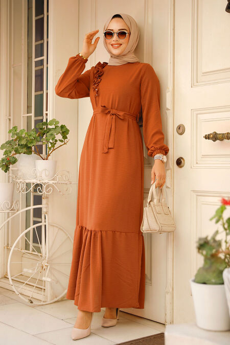 Modest Dark Terra Cotta Long Dress 659KKRMT